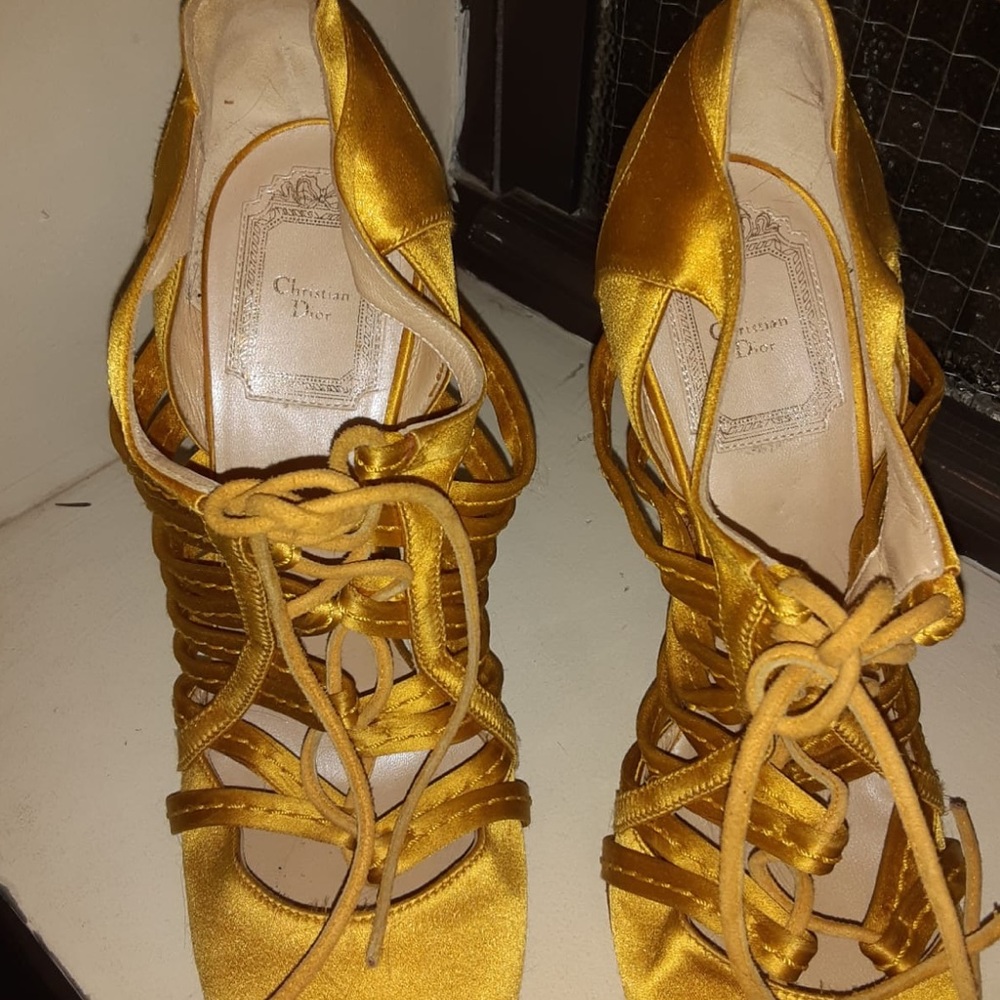 Vintage Dior Yellow Satin  Strap Shoes